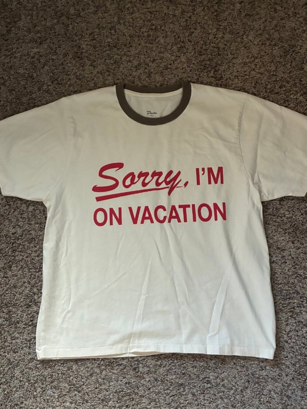 Duvin Sorry I'm On Vacation Ringer Tee Size s